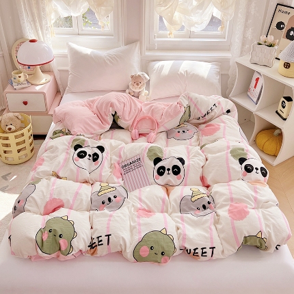 91家纺网 家纺一手货源 找家纺 （总）2025新款卡通水洗棉单被套床单枕套软糯可爱床品套件
