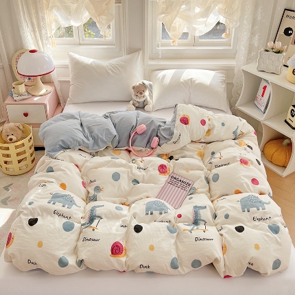 91家纺网 家纺一手货源 找家纺 （总）2025新款卡通水洗棉单被套床单枕套软糯可爱床品套件