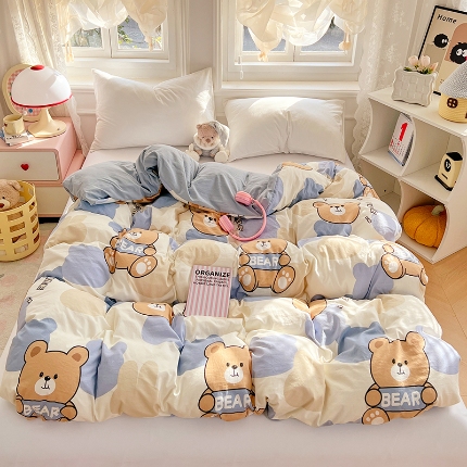 91家纺网 家纺一手货源 找家纺 （总）2025新款卡通水洗棉单被套床单枕套软糯可爱床品套件