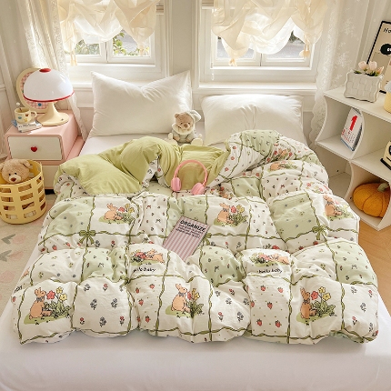 91家纺网 家纺一手货源 找家纺 （总）2025新款卡通水洗棉单被套床单枕套软糯可爱床品套件