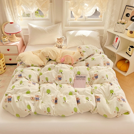 （总）2025新款卡通水洗棉单被套床单枕套软糯可爱床品套件