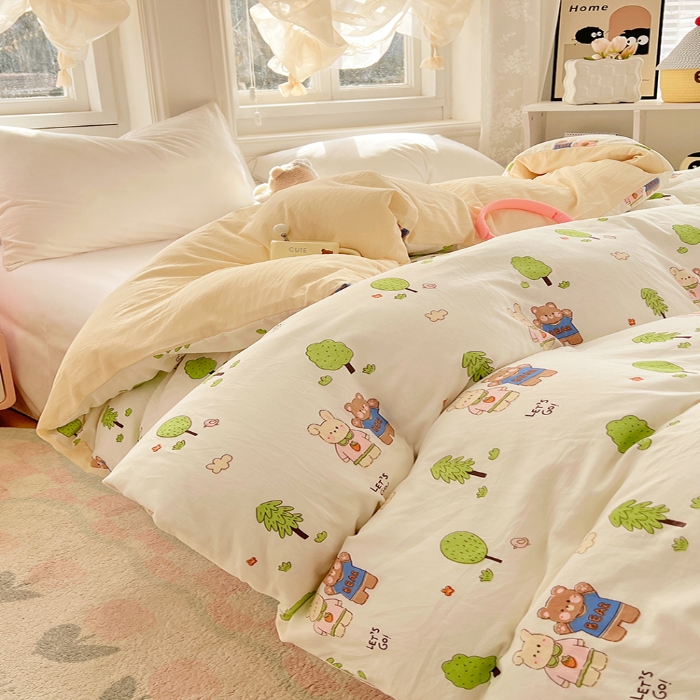 91家纺网 家纺一手货源 找家纺 （总）2025新款卡通水洗棉单被套床单枕套软糯可爱床品套件