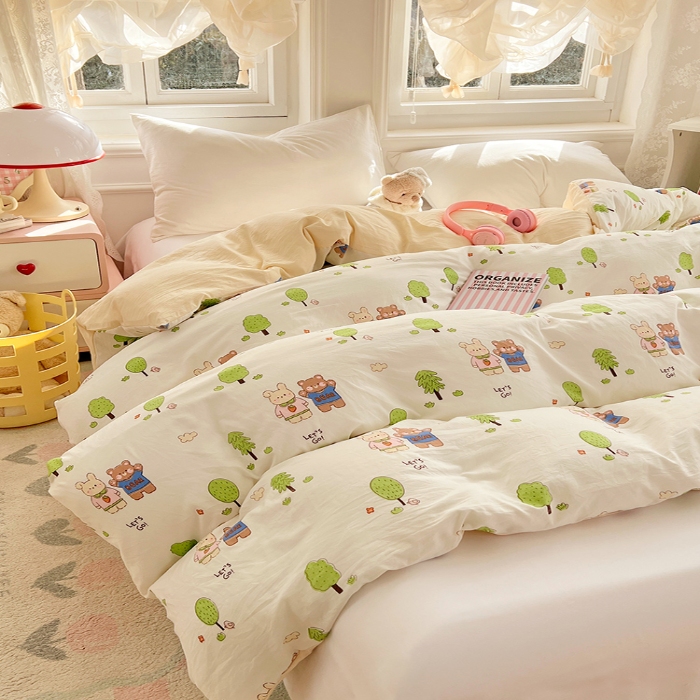 91家纺网 家纺一手货源 找家纺 （总）2025新款卡通水洗棉单被套床单枕套软糯可爱床品套件