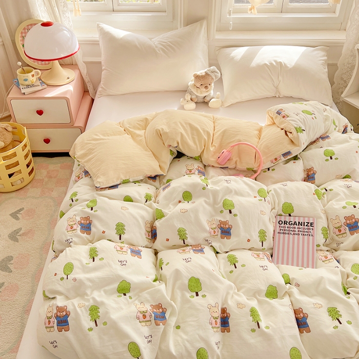 91家纺网 家纺一手货源 找家纺 （总）2025新款卡通水洗棉单被套床单枕套软糯可爱床品套件