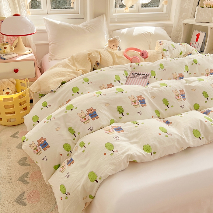 91家纺网 家纺一手货源 找家纺 （总）2025新款卡通水洗棉单被套床单枕套软糯可爱床品套件