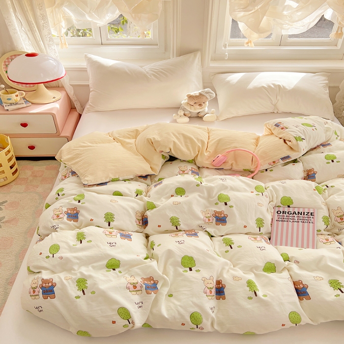 91家纺网 家纺一手货源 找家纺 （总）2025新款卡通水洗棉单被套床单枕套软糯可爱床品套件