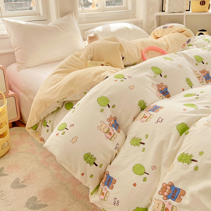 91家纺网 家纺一手货源 找家纺 （总）2025新款卡通水洗棉单被套床单枕套软糯可爱床品套件