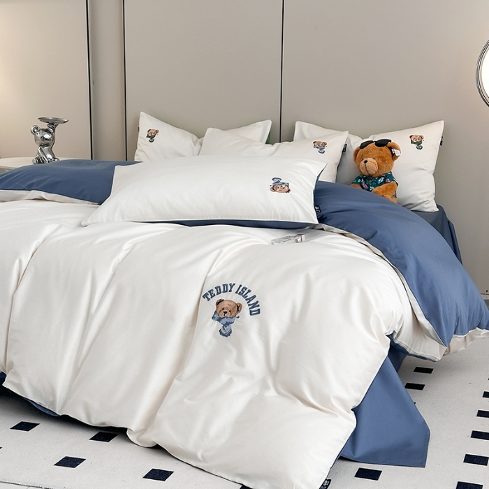 91家纺网 家纺一手货源 找家纺 泰迪爱兰Teddy ISLAND 2026新款100支绣花（50支）三件套四件套 富士白+宾利兰