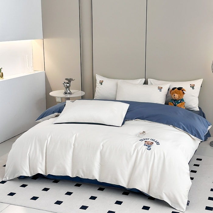 91家纺网 家纺一手货源 找家纺 泰迪爱兰Teddy ISLAND 2026新款100支绣花（50支）三件套四件套 富士白+宾利兰