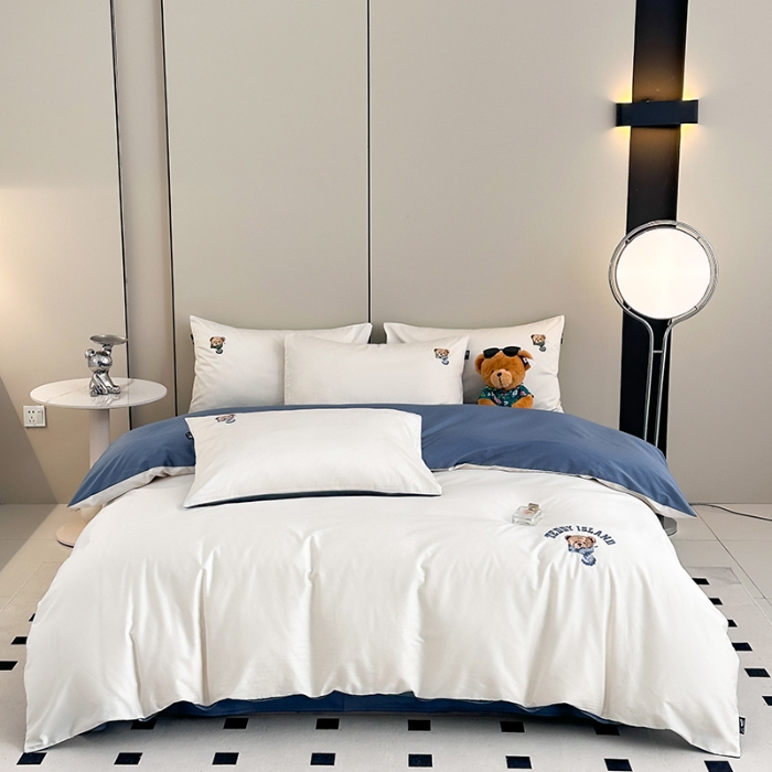 91家纺网 家纺一手货源 找家纺 泰迪爱兰Teddy ISLAND 2026新款100支绣花（50支）三件套四件套 富士白+宾利兰