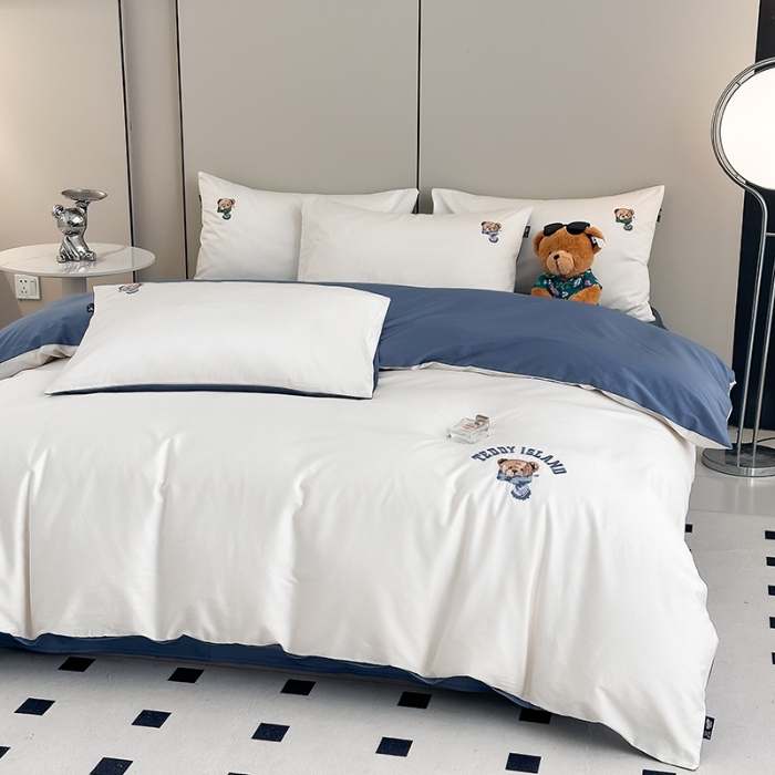 91家纺网 家纺一手货源 找家纺 泰迪爱兰Teddy ISLAND 2026新款100支绣花（50支）三件套四件套 富士白+宾利兰