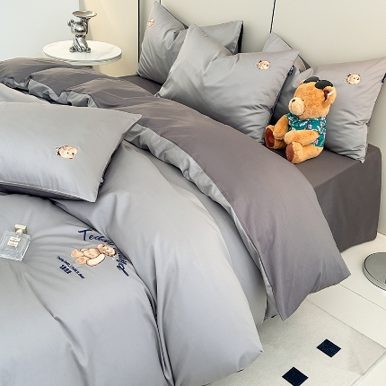 91家纺网 家纺一手货源 找家纺 泰迪爱兰Teddy ISLAND 2026新款100支绣花（50支）三件套四件套 浅灰+深灰