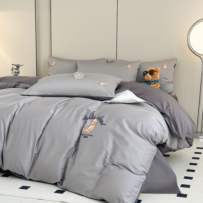 91家纺网 家纺一手货源 找家纺 泰迪爱兰Teddy ISLAND 2026新款100支绣花（50支）三件套四件套 浅灰+深灰