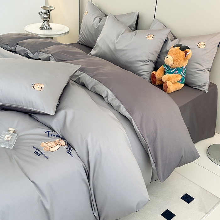 91家纺网 家纺一手货源 找家纺 泰迪爱兰Teddy ISLAND 2026新款100支绣花（50支）三件套四件套 浅灰+深灰