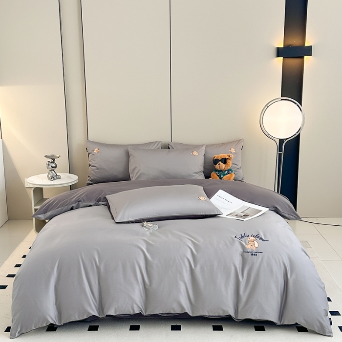 91家纺网 家纺一手货源 找家纺 泰迪爱兰Teddy ISLAND 2026新款100支绣花（50支）三件套四件套 浅灰+深灰