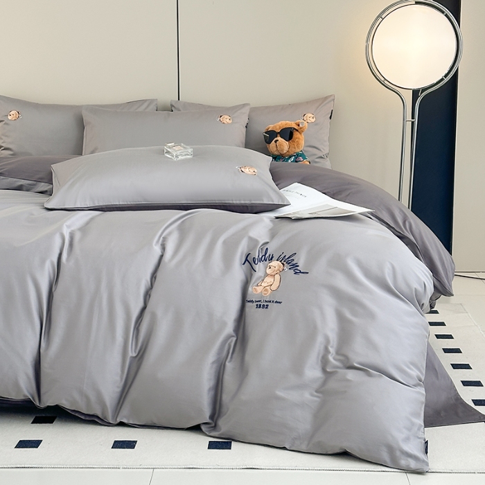 91家纺网 家纺一手货源 找家纺 泰迪爱兰Teddy ISLAND 2026新款100支绣花（50支）三件套四件套 浅灰+深灰