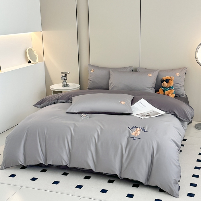 91家纺网 家纺一手货源 找家纺 泰迪爱兰Teddy ISLAND 2026新款100支绣花（50支）三件套四件套 浅灰+深灰