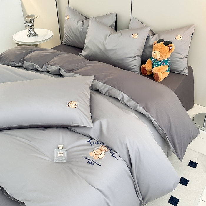 91家纺网 家纺一手货源 找家纺 泰迪爱兰Teddy ISLAND 2026新款100支绣花（50支）三件套四件套 浅灰+深灰