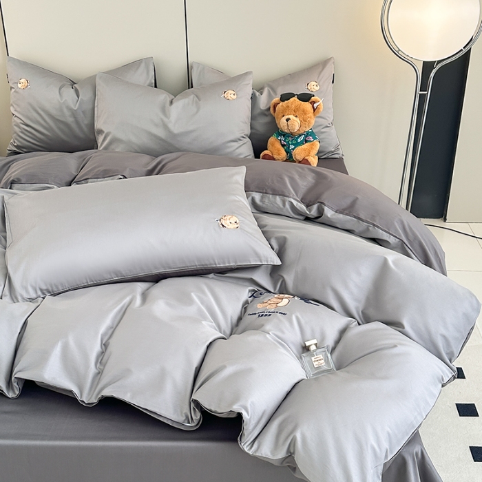 91家纺网 家纺一手货源 找家纺 泰迪爱兰Teddy ISLAND 2026新款100支绣花（50支）三件套四件套 浅灰+深灰
