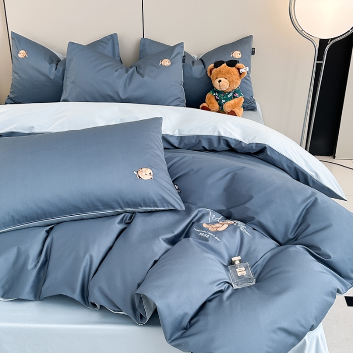 91家纺网 家纺一手货源 找家纺 泰迪爱兰Teddy ISLAND 2026新款100支绣花（50支）三件套四件套 宾利兰+浅蓝