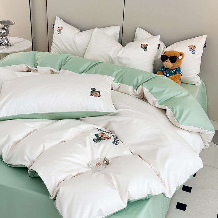 91家纺网 家纺一手货源 找家纺 泰迪爱兰Teddy ISLAND 2026新款100支绣花（50支）三件套四件套 富士白+抹茶绿