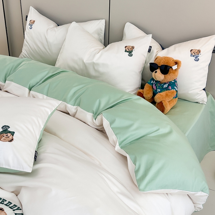 91家纺网 家纺一手货源 找家纺 泰迪爱兰Teddy ISLAND 2026新款100支绣花（50支）三件套四件套 富士白+抹茶绿