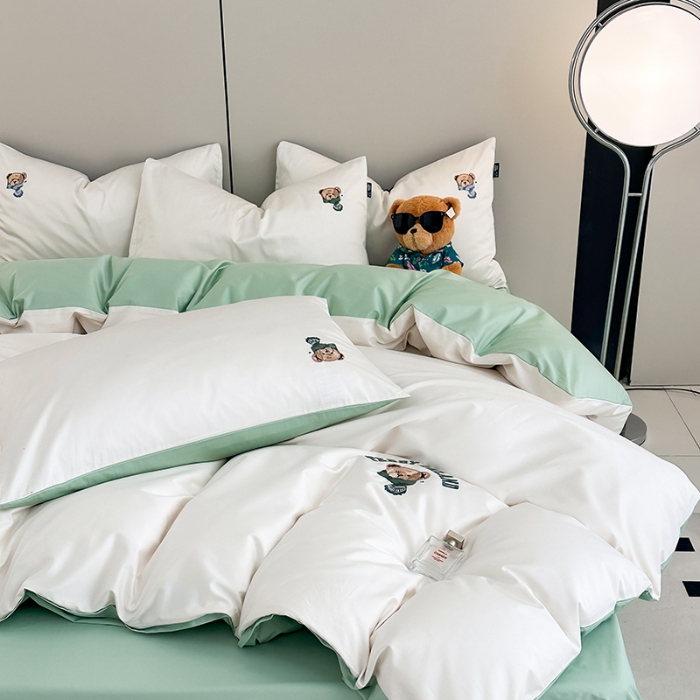 91家纺网 家纺一手货源 找家纺 泰迪爱兰Teddy ISLAND 2026新款100支绣花（50支）三件套四件套 富士白+抹茶绿