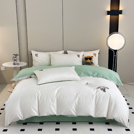 泰迪爱兰Teddy ISLAND 2026新款100支绣花（50支）三件套四件套 富士白+抹茶绿