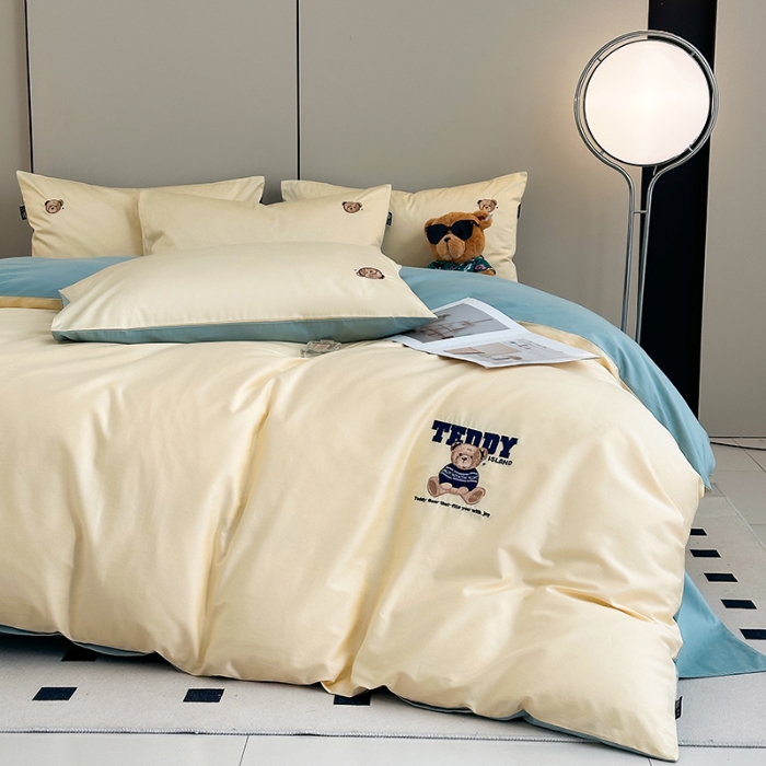 91家纺网 家纺一手货源 找家纺 泰迪爱兰Teddy ISLAND 2026新款100支绣花（50支）三件套四件套 雪梨+青铜绿