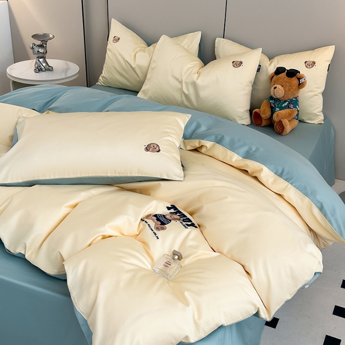 91家纺网 家纺一手货源 找家纺 泰迪爱兰Teddy ISLAND 2026新款100支绣花（50支）三件套四件套 雪梨+青铜绿