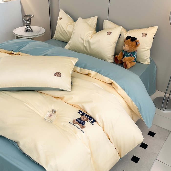 91家纺网 家纺一手货源 找家纺 泰迪爱兰Teddy ISLAND 2026新款100支绣花（50支）三件套四件套 雪梨+青铜绿