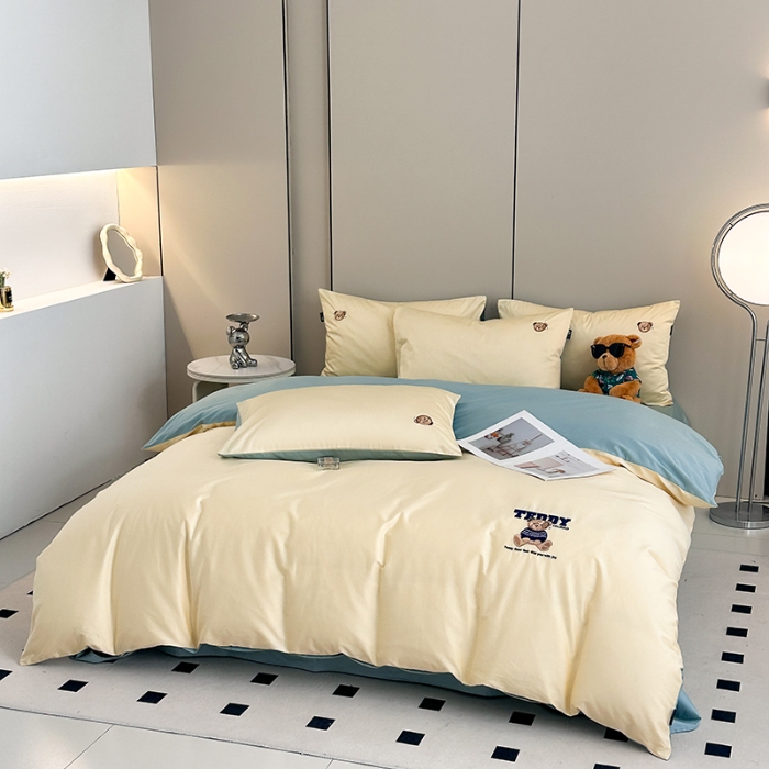 91家纺网 家纺一手货源 找家纺 泰迪爱兰Teddy ISLAND 2026新款100支绣花（50支）三件套四件套 雪梨+青铜绿