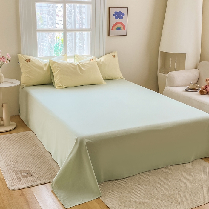 91家纺网 家纺一手货源 找家纺 泰迪爱兰Teddy ISLAND 2026新款32支全棉水洗棉绣花三件套四件套 嫩黄+水绿