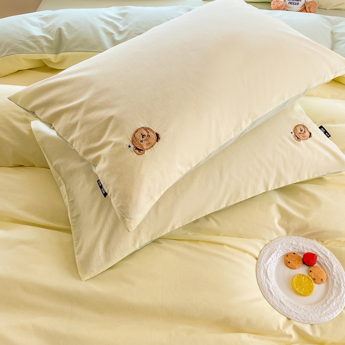 91家纺网 家纺一手货源 找家纺 泰迪爱兰Teddy ISLAND 2026新款32支全棉水洗棉绣花三件套四件套 嫩黄+水绿