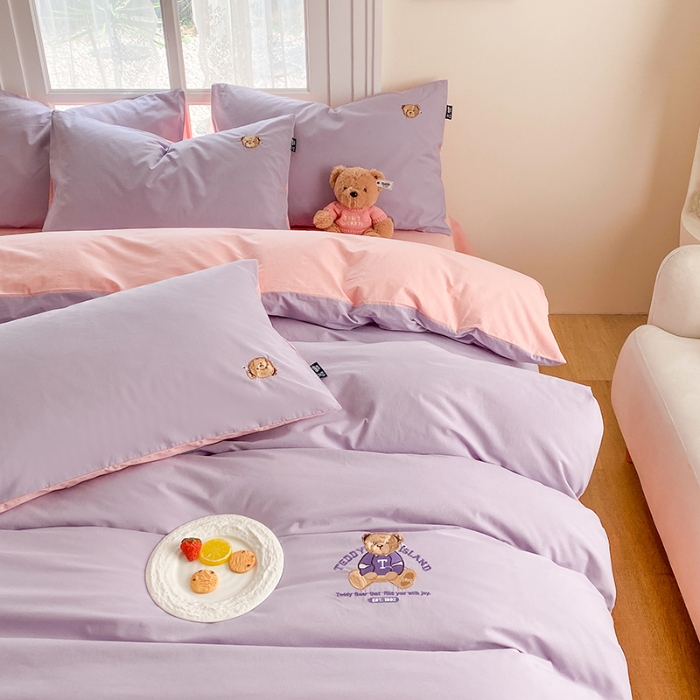 91家纺网 家纺一手货源 找家纺 泰迪爱兰Teddy ISLAND 2026新款32支全棉水洗棉绣花三件套四件套 浅雪青＋浅玉