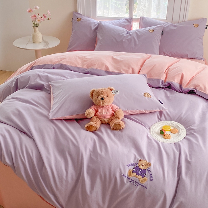 91家纺网 家纺一手货源 找家纺 泰迪爱兰Teddy ISLAND 2026新款32支全棉水洗棉绣花三件套四件套 浅雪青＋浅玉