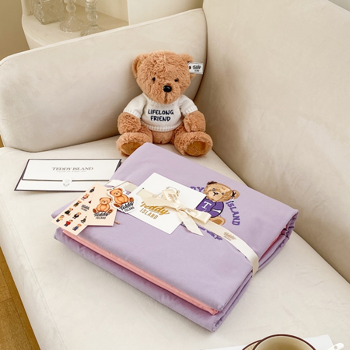 91家纺网 家纺一手货源 找家纺 泰迪爱兰Teddy ISLAND 2026新款32支全棉水洗棉绣花三件套四件套 浅雪青＋浅玉