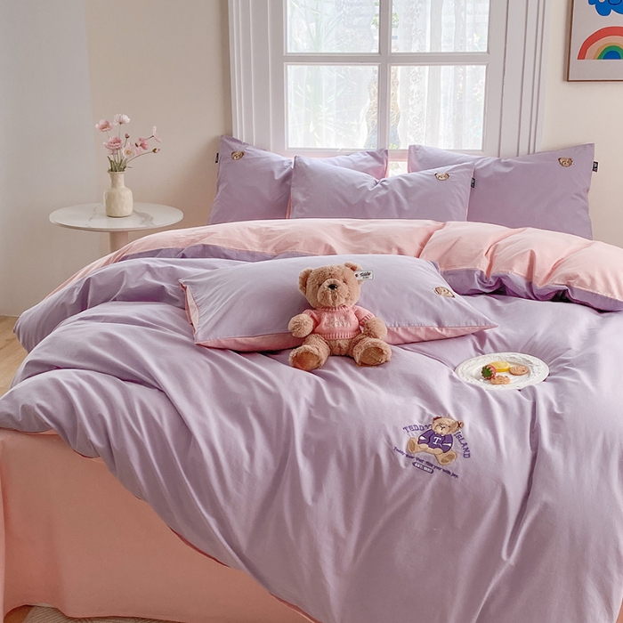 91家纺网 家纺一手货源 找家纺 泰迪爱兰Teddy ISLAND 2026新款32支全棉水洗棉绣花三件套四件套 浅雪青＋浅玉