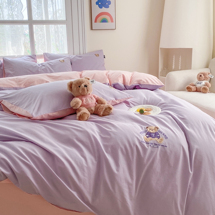 91家纺网 家纺一手货源 找家纺 泰迪爱兰Teddy ISLAND 2026新款32支全棉水洗棉绣花三件套四件套 浅雪青＋浅玉