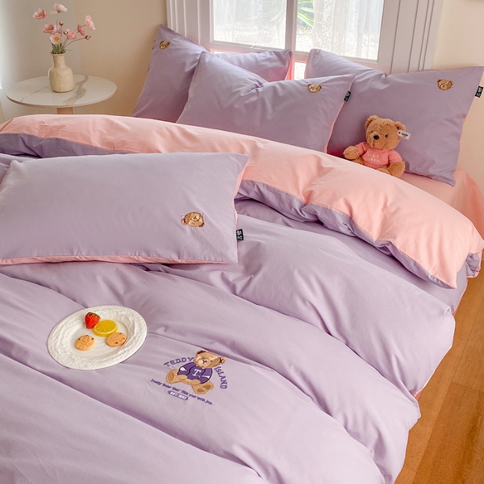 91家纺网 家纺一手货源 找家纺 泰迪爱兰Teddy ISLAND 2026新款32支全棉水洗棉绣花三件套四件套 浅雪青＋浅玉