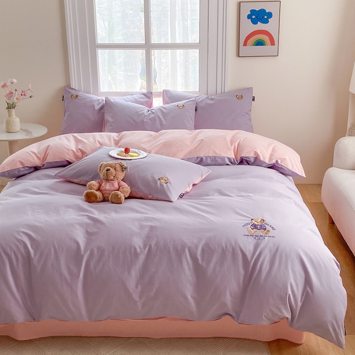 91家纺网 家纺一手货源 找家纺 泰迪爱兰Teddy ISLAND 2026新款32支全棉水洗棉绣花三件套四件套 浅雪青＋浅玉