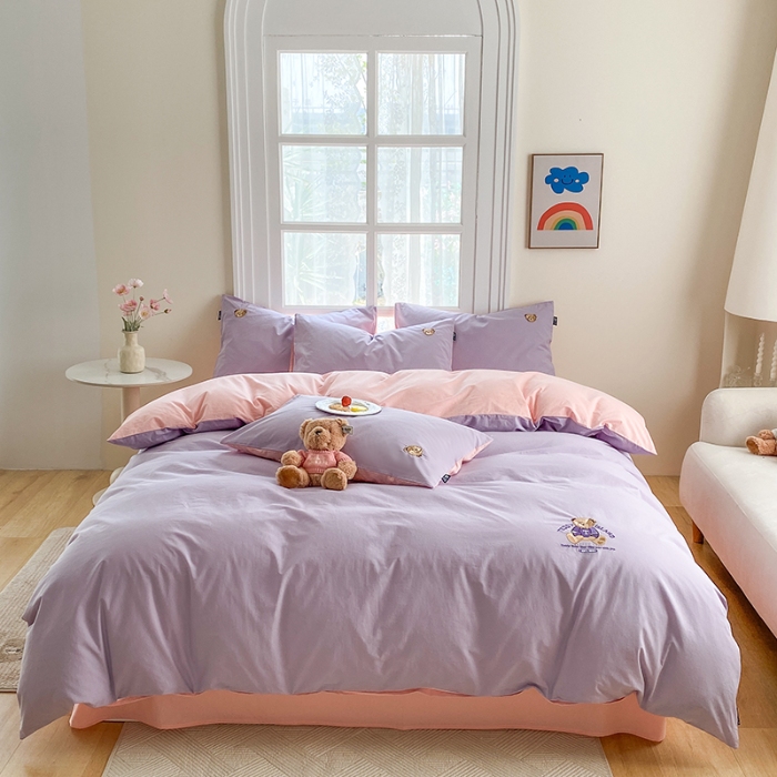 91家纺网 家纺一手货源 找家纺 泰迪爱兰Teddy ISLAND 2026新款32支全棉水洗棉绣花三件套四件套 浅雪青＋浅玉