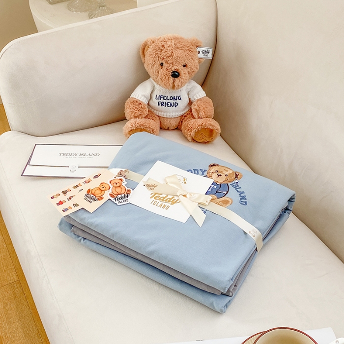 91家纺网 家纺一手货源 找家纺 泰迪爱兰Teddy ISLAND 2026新款32支全棉水洗棉绣花三件套四件套 浅灰兰+青灰