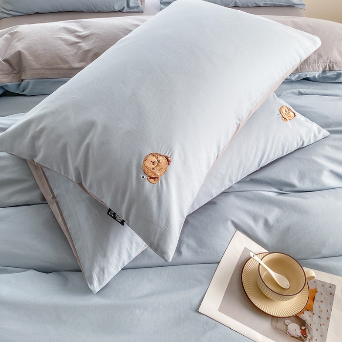 91家纺网 家纺一手货源 找家纺 泰迪爱兰Teddy ISLAND 2026新款32支全棉水洗棉绣花三件套四件套 浅灰兰+青灰