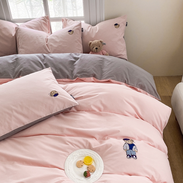 91家纺网 家纺一手货源 找家纺 泰迪爱兰Teddy ISLAND 2026新款32支全棉水洗棉绣花三件套四件套 浅玉+棕灰