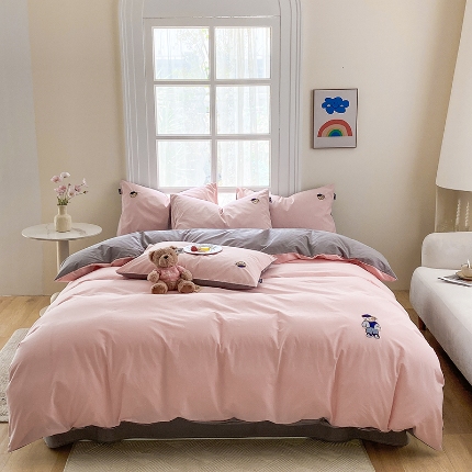 泰迪爱兰Teddy ISLAND 2026新款32支全棉水洗棉绣花三件套四件套 浅玉+棕灰