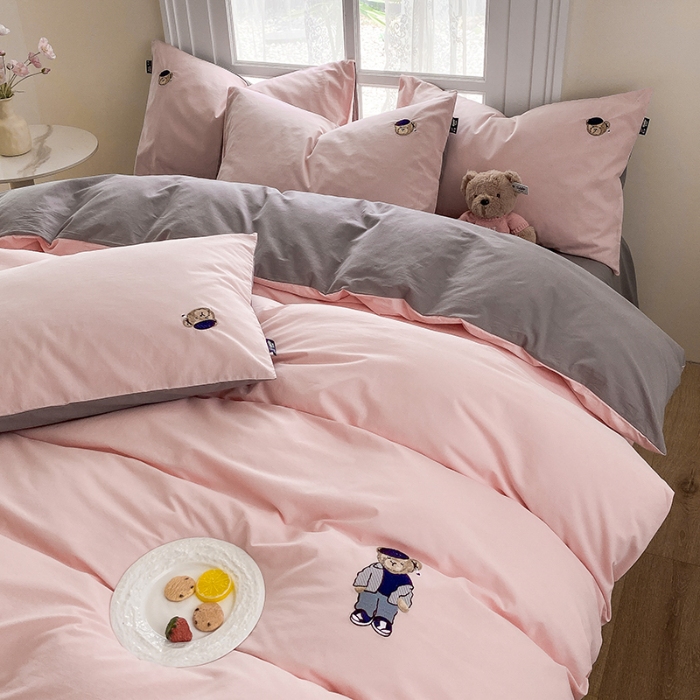 91家纺网 家纺一手货源 找家纺 泰迪爱兰Teddy ISLAND 2026新款32支全棉水洗棉绣花三件套四件套 浅玉+棕灰