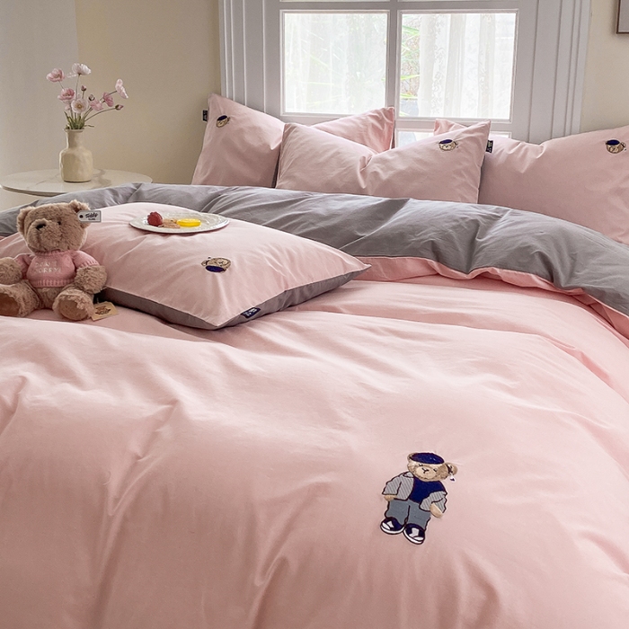 91家纺网 家纺一手货源 找家纺 泰迪爱兰Teddy ISLAND 2026新款32支全棉水洗棉绣花三件套四件套 浅玉+棕灰