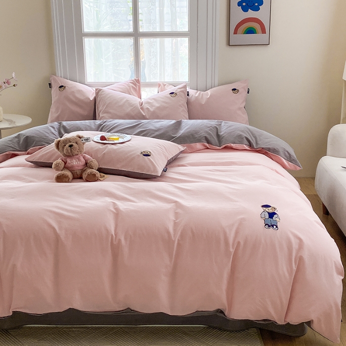 91家纺网 家纺一手货源 找家纺 泰迪爱兰Teddy ISLAND 2026新款32支全棉水洗棉绣花三件套四件套 浅玉+棕灰