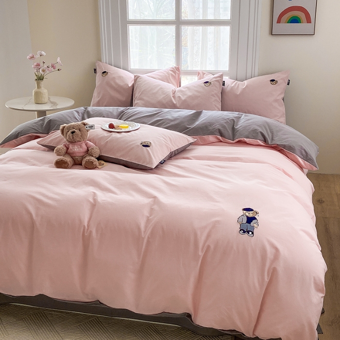 91家纺网 家纺一手货源 找家纺 泰迪爱兰Teddy ISLAND 2026新款32支全棉水洗棉绣花三件套四件套 浅玉+棕灰